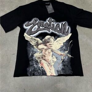 Black Graphic Tee with Angel Design